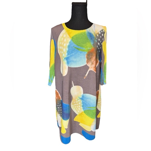 Colorful Abstract Print Pleated Tunic Dress Oversized Stretchy Artsy Vibes B03 - Picture 1 of 5